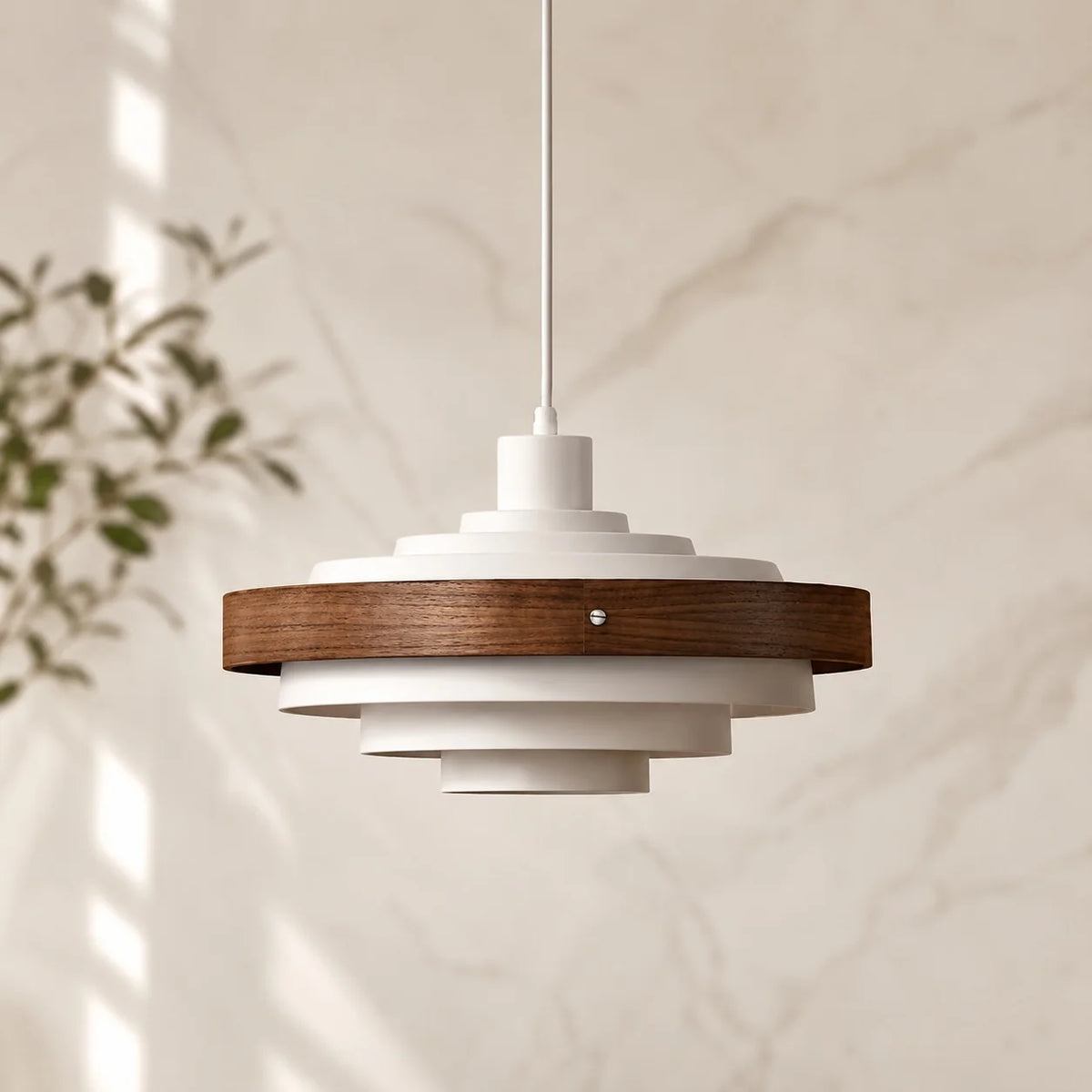 Royelux Modern Wood And Metal Drum Pendant Light 15 Inch Adjustable Hanging Lamp - Royale Basic