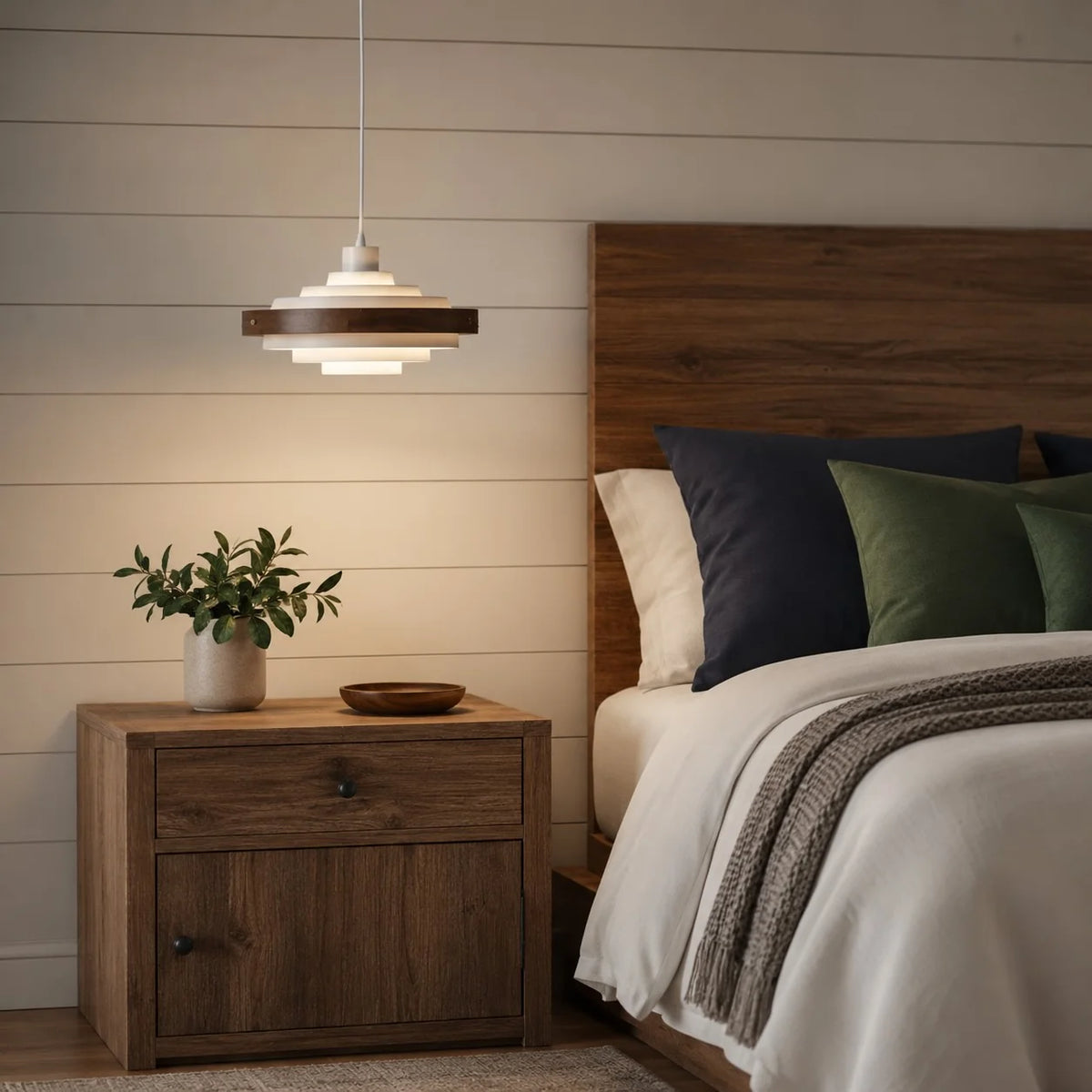 Royelux Modern Wood And Metal Drum Pendant Light 15 Inch Adjustable Hanging Lamp - Royale Basic