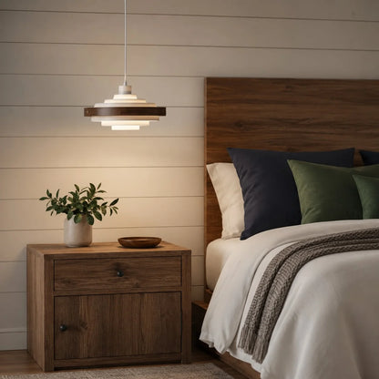 Royelux Modern Wood And Metal Drum Pendant Light 15 Inch Adjustable Hanging Lamp - Royale Basic