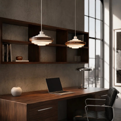 Royelux Modern Wood And Metal Drum Pendant Light 15 Inch Adjustable Hanging Lamp - Royale Basic