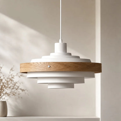 Royelux Modern Wood And Metal Drum Pendant Light 15 Inch Adjustable Hanging Lamp - Royale Basic