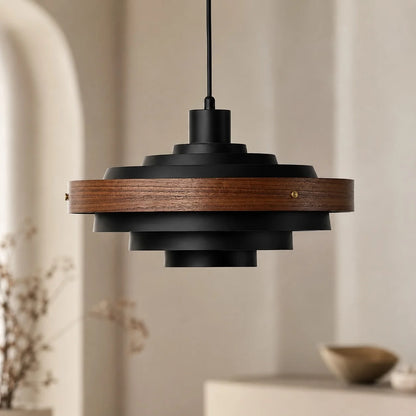 Royelux Modern Wood And Metal Drum Pendant Light 15 Inch Adjustable Hanging Lamp - Royale Basic