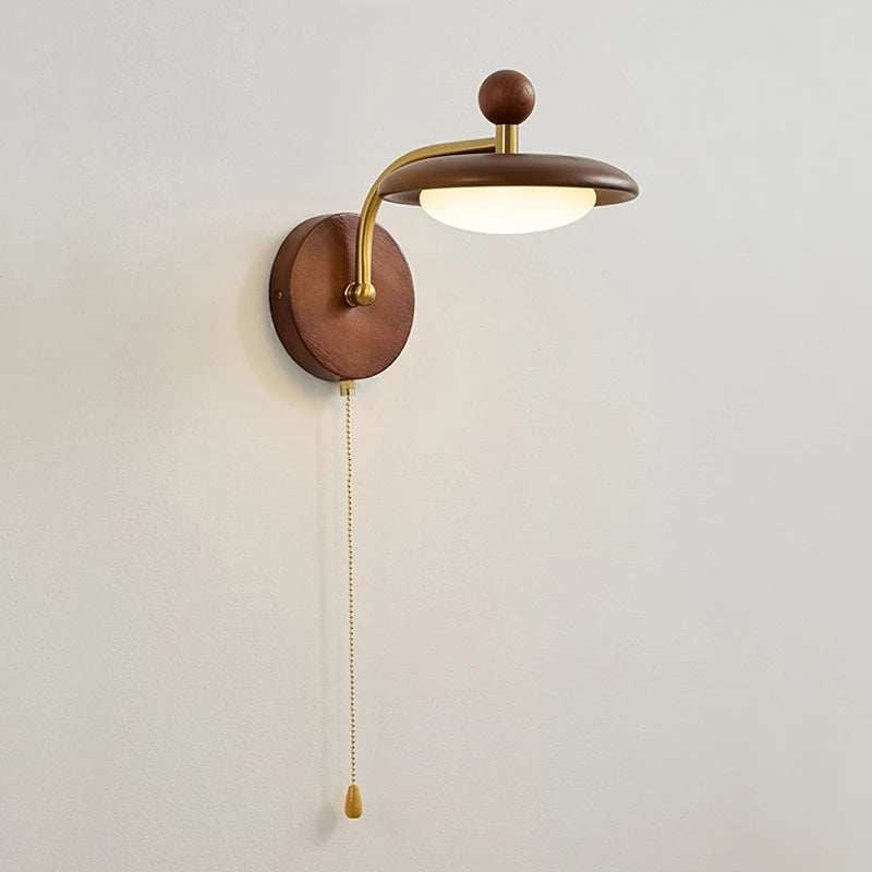 Royelux Modern Wood Wall Sconce Mid Century Brass Pull Chain Light Fixture - Royale Basic