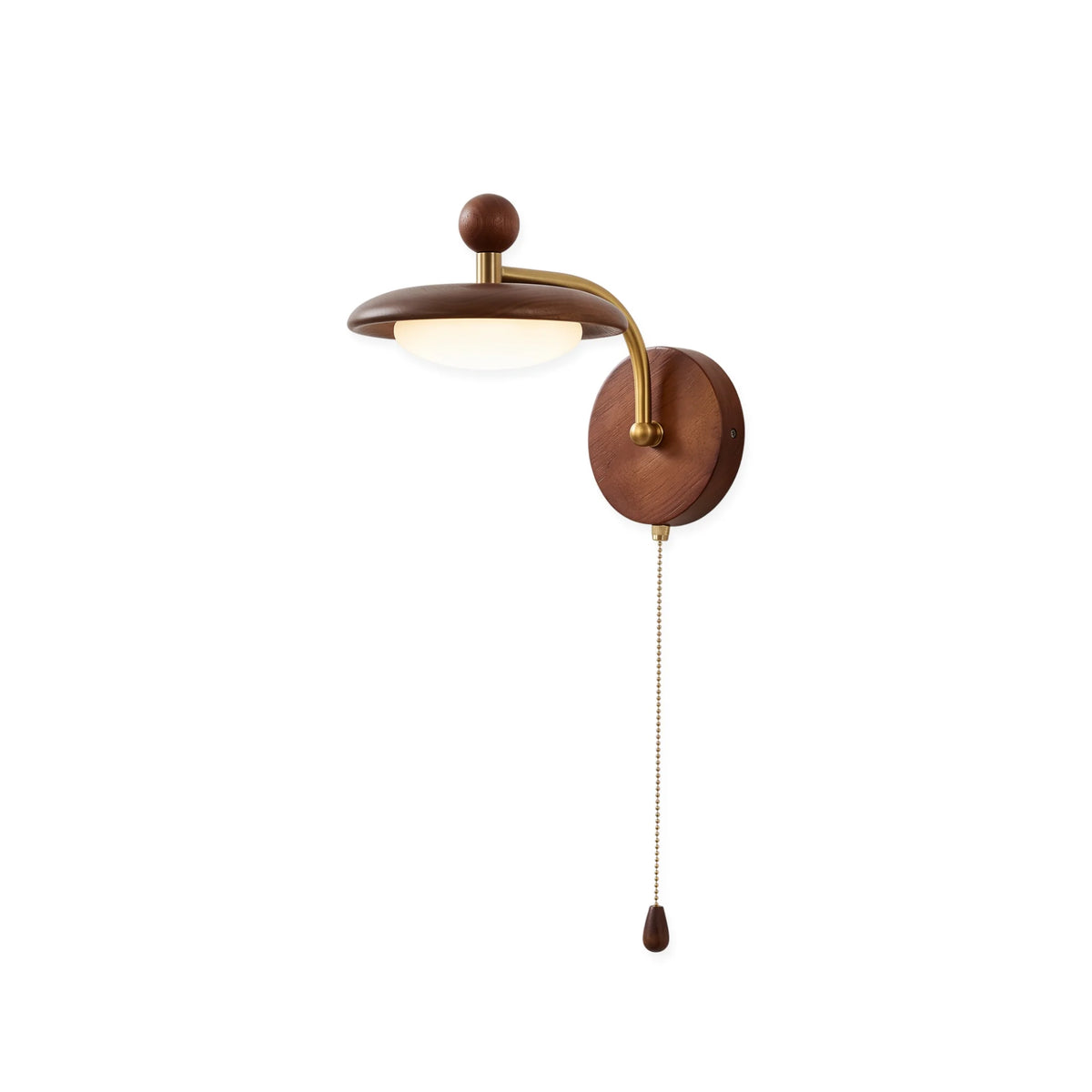 Royelux Modern Wood Wall Sconce Mid Century Brass Pull Chain Light Fixture - Royale Basic