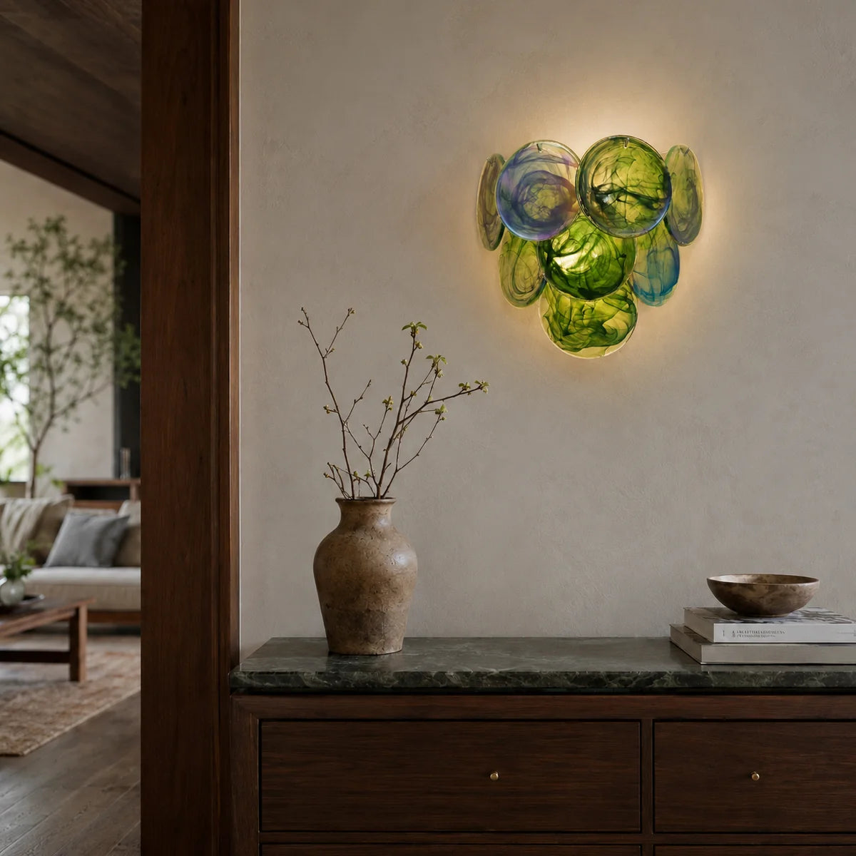Royelux Murano Glass Wall Sconce Amber Iridescent Disc Light - Royale Basic