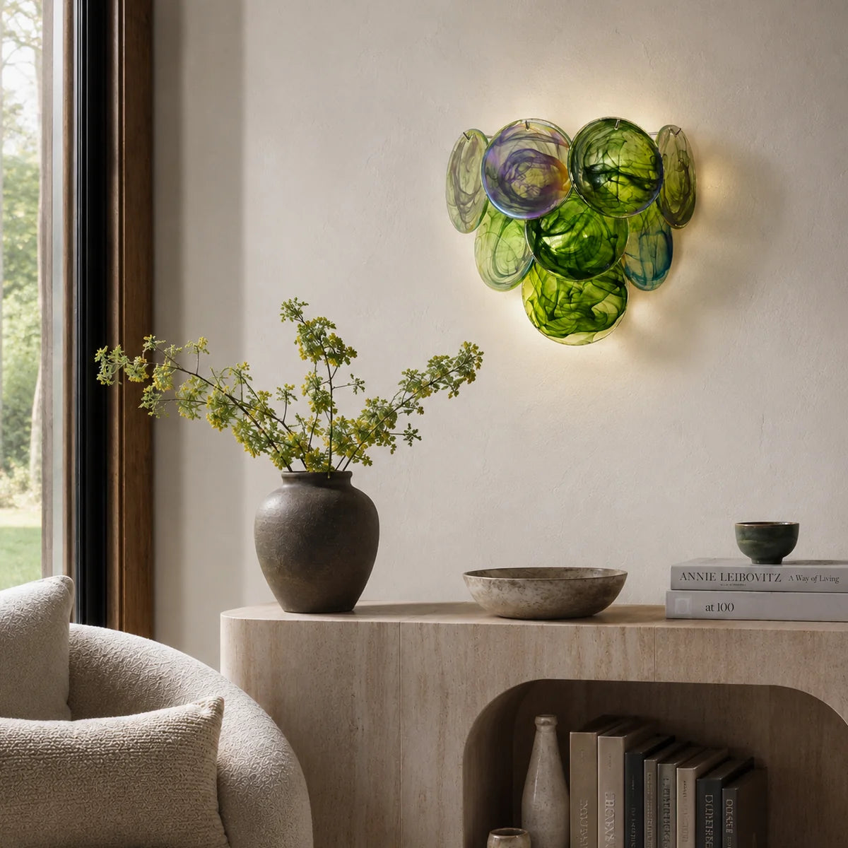 Royelux Murano Glass Wall Sconce Amber Iridescent Disc Light - Royale Basic