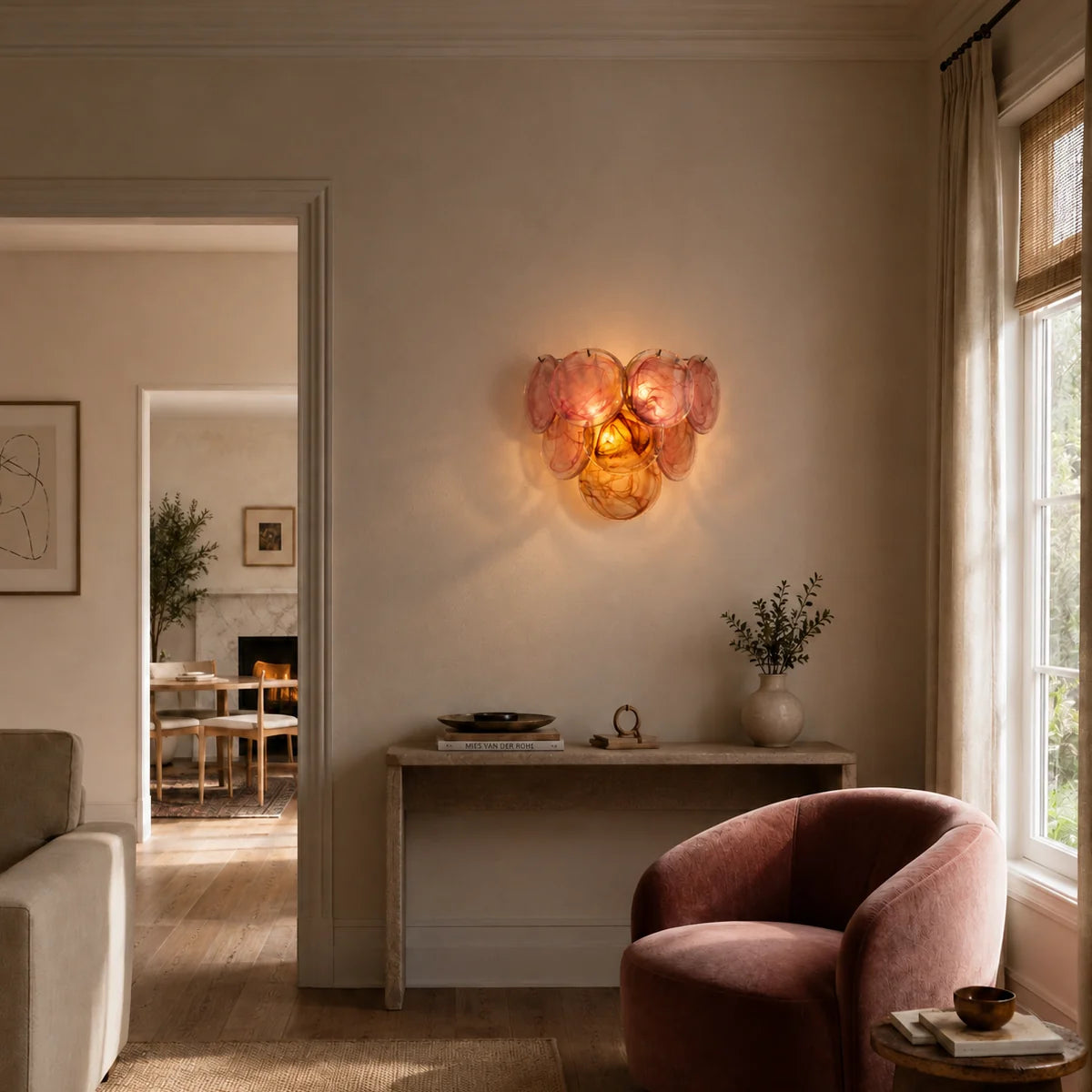 Royelux Murano Glass Wall Sconce Amber Iridescent Disc Light - Royale Basic