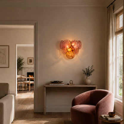 Royelux Murano Glass Wall Sconce Amber Iridescent Disc Light - Royale Basic