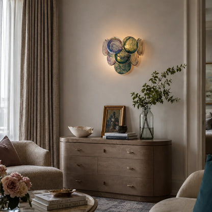 Royelux Murano Glass Wall Sconce Amber Iridescent Disc Light - Royale Basic