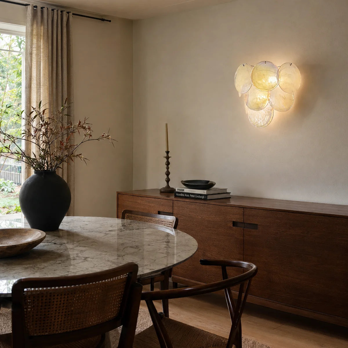 Royelux Murano Glass Wall Sconce Amber Iridescent Disc Light - Royale Basic