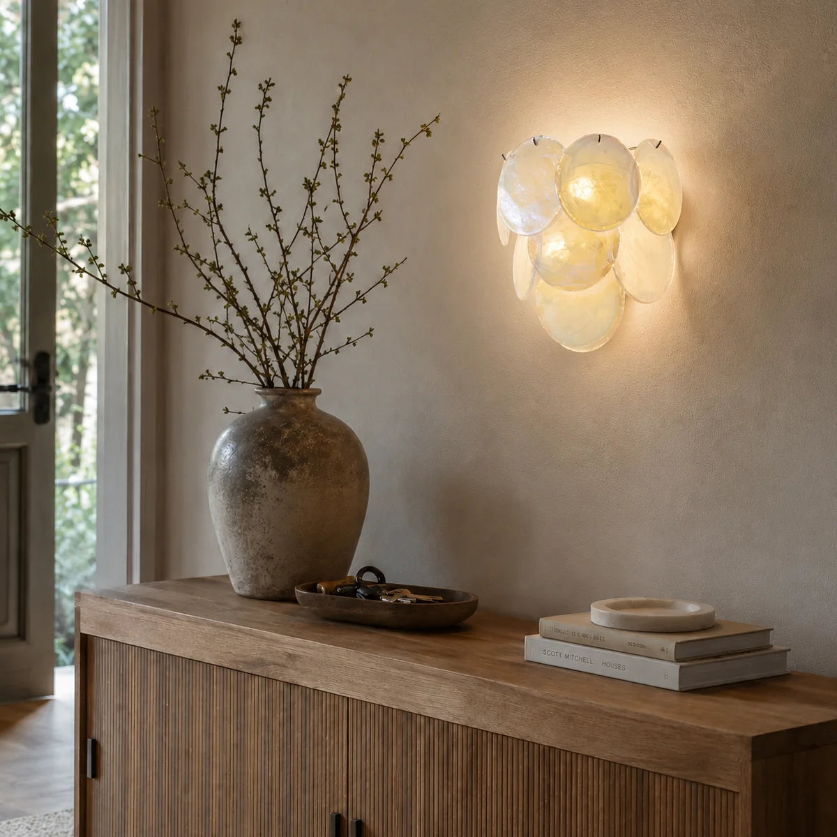 Royelux Murano Glass Wall Sconce Amber Iridescent Disc Light - Royale Basic