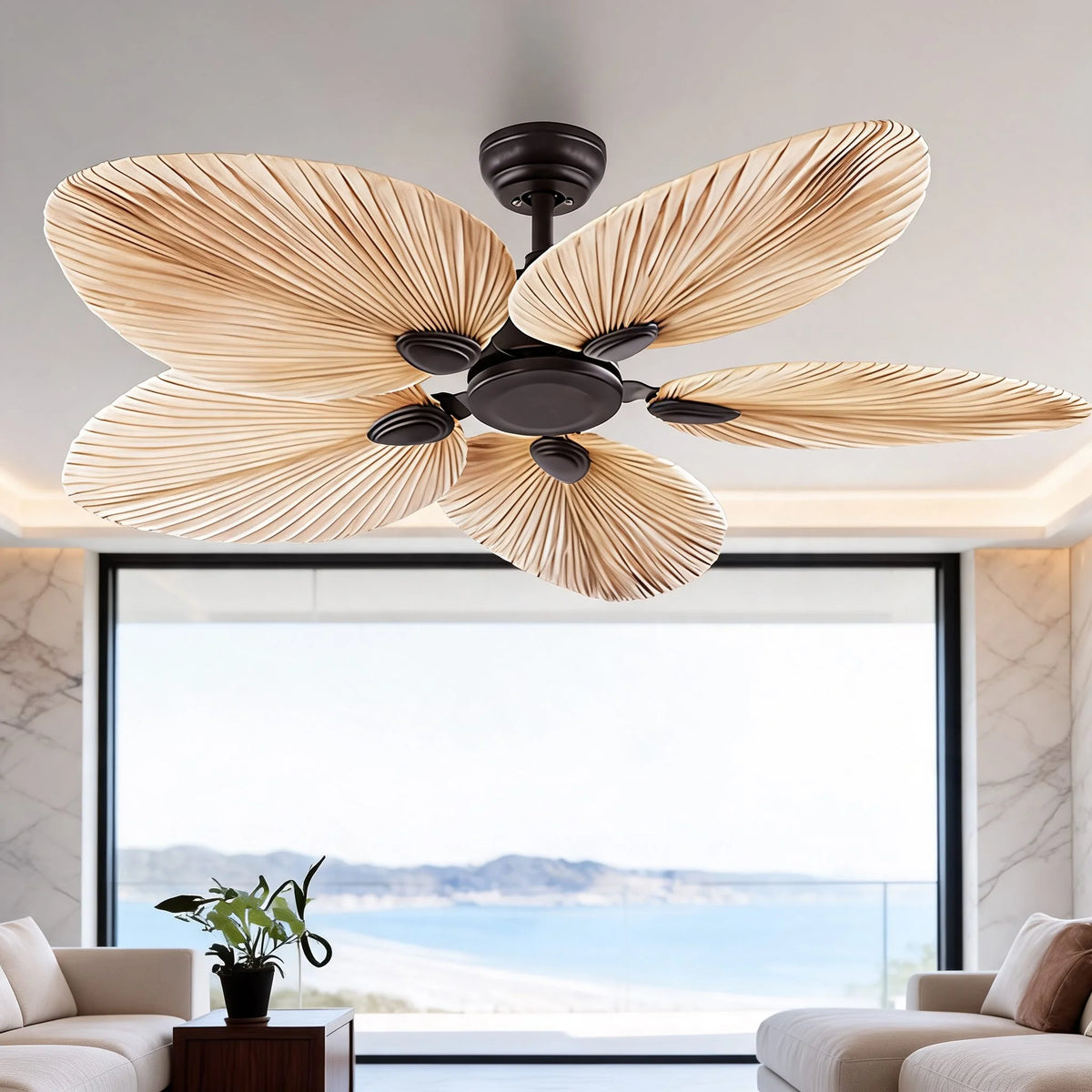 Royelux Tropical Palm Leaf Ceiling Fan With Light And Remote Control - Royale Basic