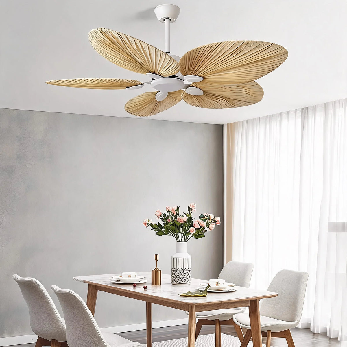 Royelux Tropical Palm Leaf Ceiling Fan With Light And Remote Control - Royale Basic