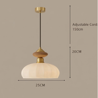 Royaleva Mid Century Glass and Wood Pendant Light with Brass Fittings