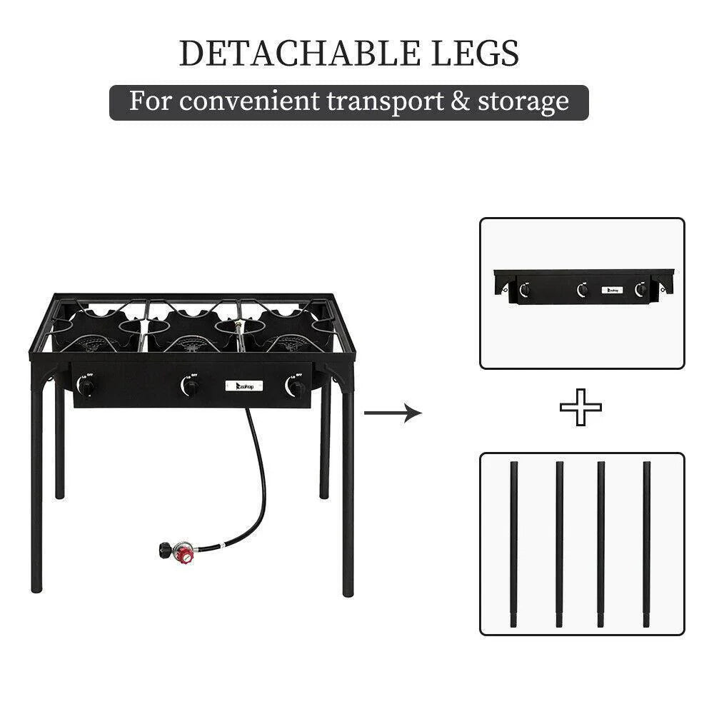 Royaleva Outdoor Camping Stove Grill: Portable Propane 3-Burner Cooker 225,000 BTU