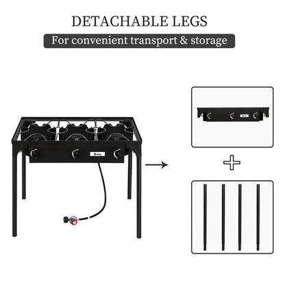 Royaleva Outdoor Camping Stove Grill: Portable Propane 3-Burner Cooker 225,000 BTU
