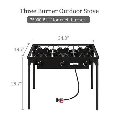 Royaleva Outdoor Camping Stove Grill: Portable Propane 3-Burner Cooker 225,000 BTU