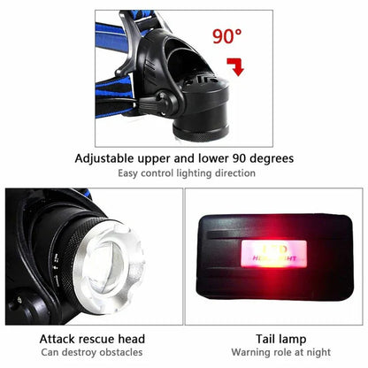 Royaleva 990000LM Rechargeable LED Headlamp Zoomable Torch