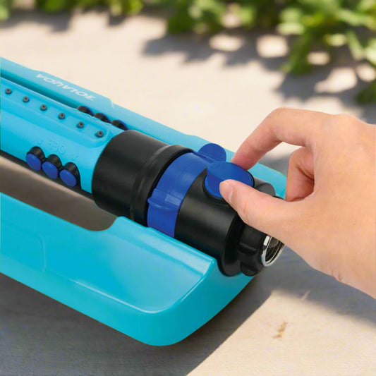 Oscillating Lawn Sprinkler – Heavy-Duty Metal Base, Adjustable Spray, Covers 4500 Sq. Ft. – Garden & Yard Watering System – Blue