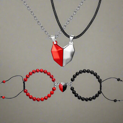 Royaleva Valentine's Magnetic Heart Couple's Necklace And Bracelet Gift Set