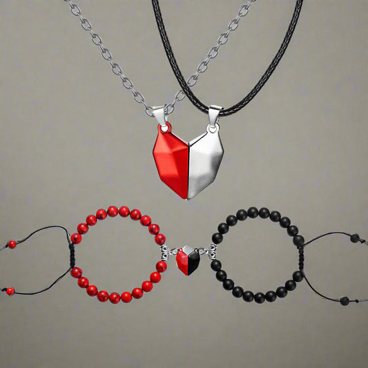 Royaleva Valentine's Magnetic Heart Couple's Necklace And Bracelet Gift Set