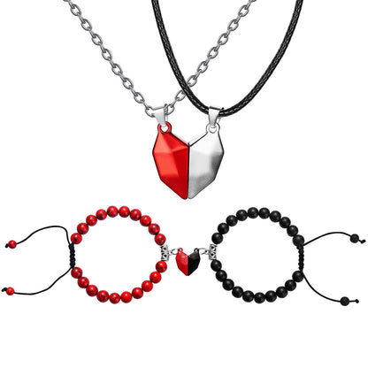 Royaleva Valentine's Magnetic Heart Couple's Necklace And Bracelet Gift Set