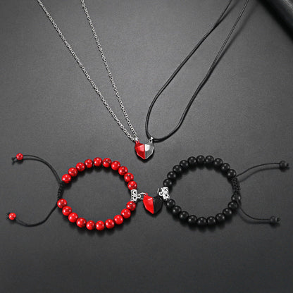 Royaleva Valentine's Magnetic Heart Couple's Necklace And Bracelet Gift Set