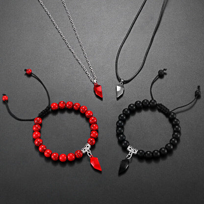 Royaleva Valentine's Magnetic Heart Couple's Necklace And Bracelet Gift Set