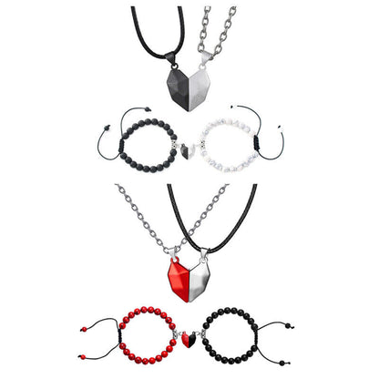 Royaleva Valentine's Magnetic Heart Couple's Necklace And Bracelet Gift Set