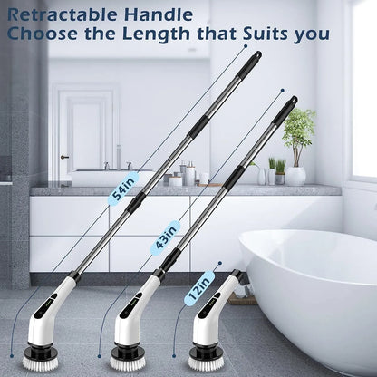 Luxora Electric Spin Power Scrubber Cordless Cleaning Brush Long Handle 7 Heads