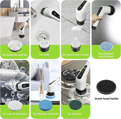 Luxora Electric Spin Power Scrubber Cordless Cleaning Brush Long Handle 7 Heads