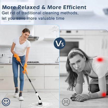 Luxora Electric Spin Power Scrubber Cordless Cleaning Brush Long Handle 7 Heads
