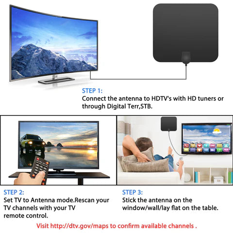 Luxora 300 Miles Indoor Digital Amplified HDTV Antenna W/ Signal Booster