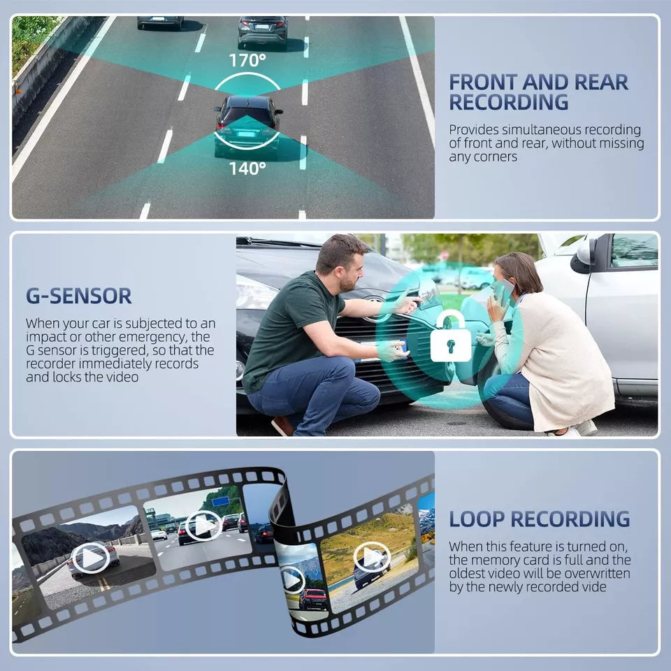 Luxora 4" Touch Screen Front and Rear Dash Cam HD