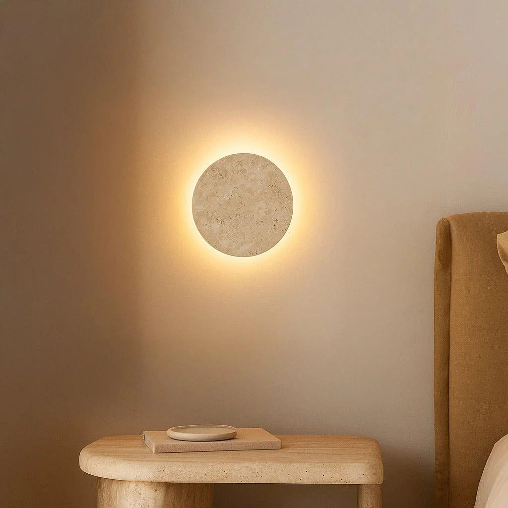 Royaleva Stone Inspired Round Wall Lamp - Wabi Sabi Ambient LED Light for Bedroom, Living Room