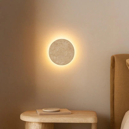 Royaleva Stone Inspired Round Wall Lamp - Wabi Sabi Ambient LED Light for Bedroom, Living Room