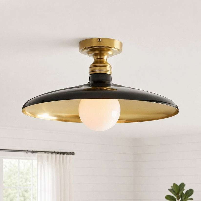 RoyaleGlow Farmhouse Industrial Brass Flush Mount Ceiling Light with Metal Dome Shade