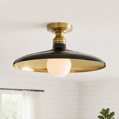 RoyaleGlow Farmhouse Industrial Brass Flush Mount Ceiling Light with Metal Dome Shade