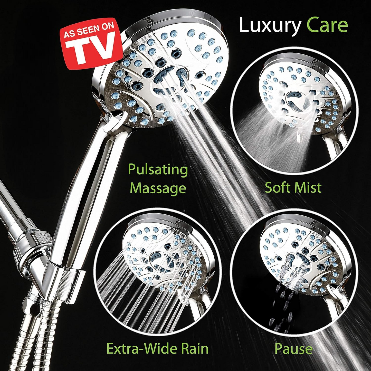 Luxora Adjustable Pressure Handheld Shower Head With A Hose