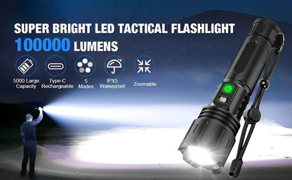 LuxRoyale World's Brightest Flashlight 100000 Lumens Rechargeable