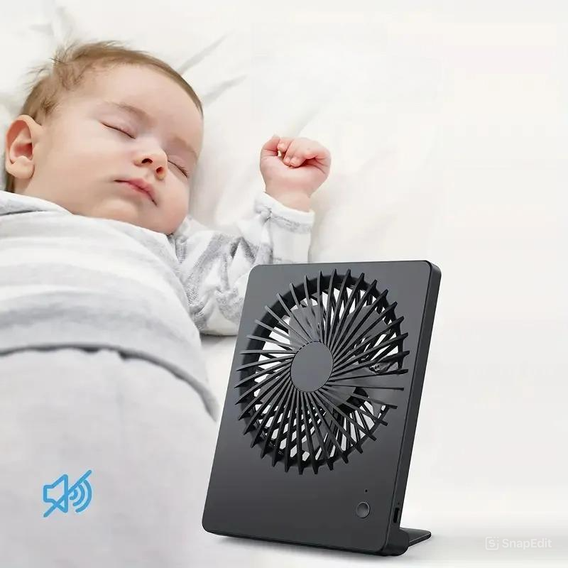 Ultra Quiet Small Desk Fan – Compact and powerful USB fan with 3-speed settings, 5-blade airflow, and 220° adjustable pivot. Low-noise 30dB operation, energy-efficient DC motor, and stable anti-slip design. Ideal for office, bedroom, or nightstand cooling!