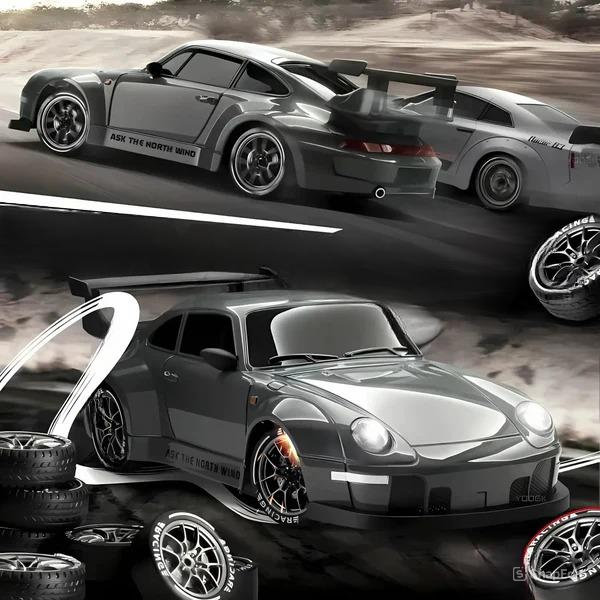 Retro Drift Master RC Car With 4WD LED Lights Convertible Anti-Collision PVC Shell Race And Drift Wheels Rechargeable Battery High-Speed Remote Control Car With Traffic Cones For Kids And Adults