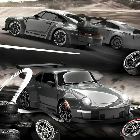 Retro Drift Master RC Car With 4WD LED Lights Convertible Anti-Collision PVC Shell Race And Drift Wheels Rechargeable Battery High-Speed Remote Control Car With Traffic Cones For Kids And Adults