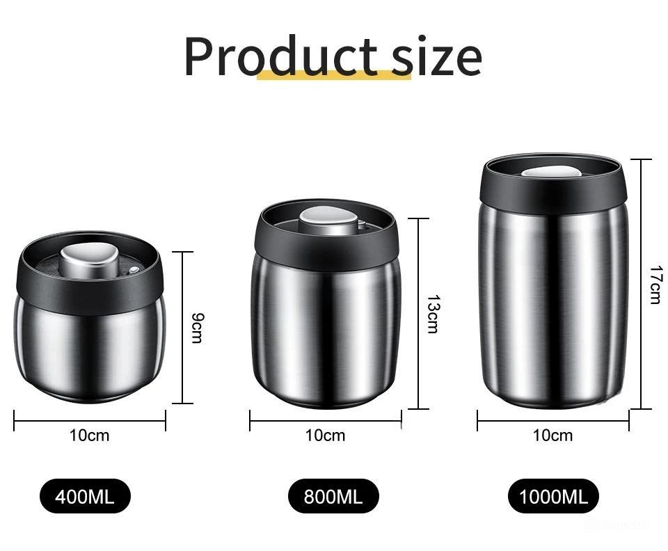 Royallure Vacuum Sealed Coffee Bean Storage Container 304 Stainless Steel Jar
