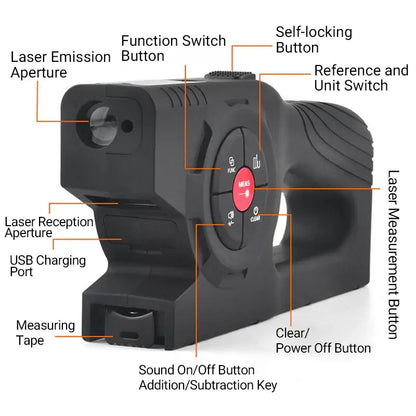 Royallure 3-in-1 Digital Laser Tape Measure – Tape, Laser & Cross-Line, Backlit LCD