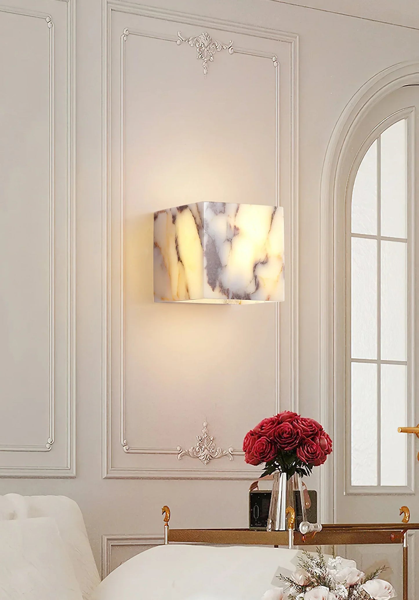 Royelux Modern Natural Marble Wall Sconce | Elegant Stone & Brass Wall Light