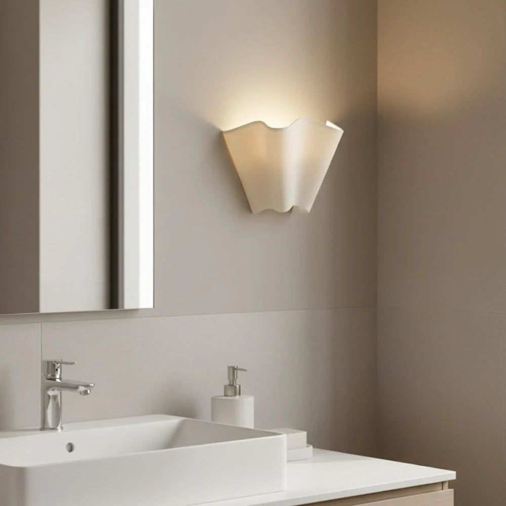 Royelux Modern Wavy Ivory Linen Wall Sconce for Bedroom & Living Room