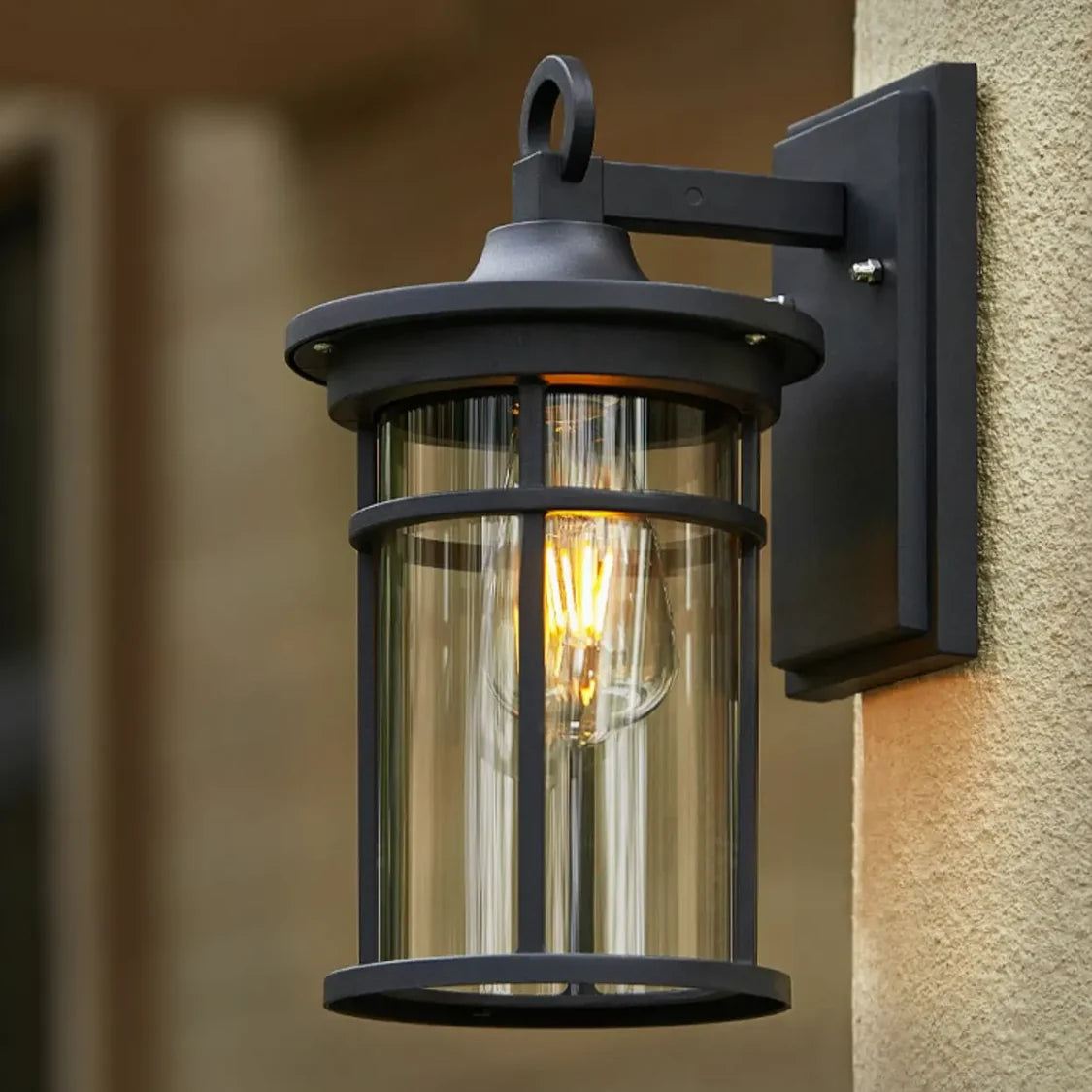 LuxRoyale Outdoor Wall Sconce Black Modern IP55 Waterproof Clear Glass Shade Lamp