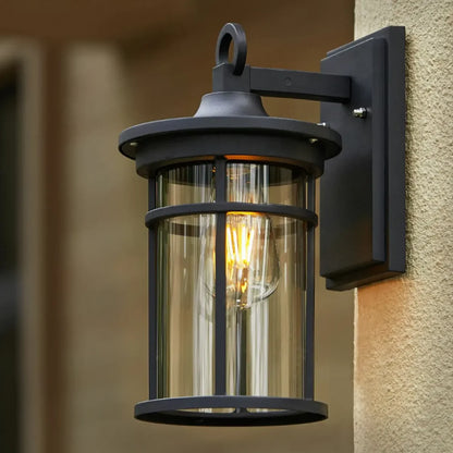 LuxRoyale Outdoor Wall Sconce Black Modern IP55 Waterproof Clear Glass Shade Lamp