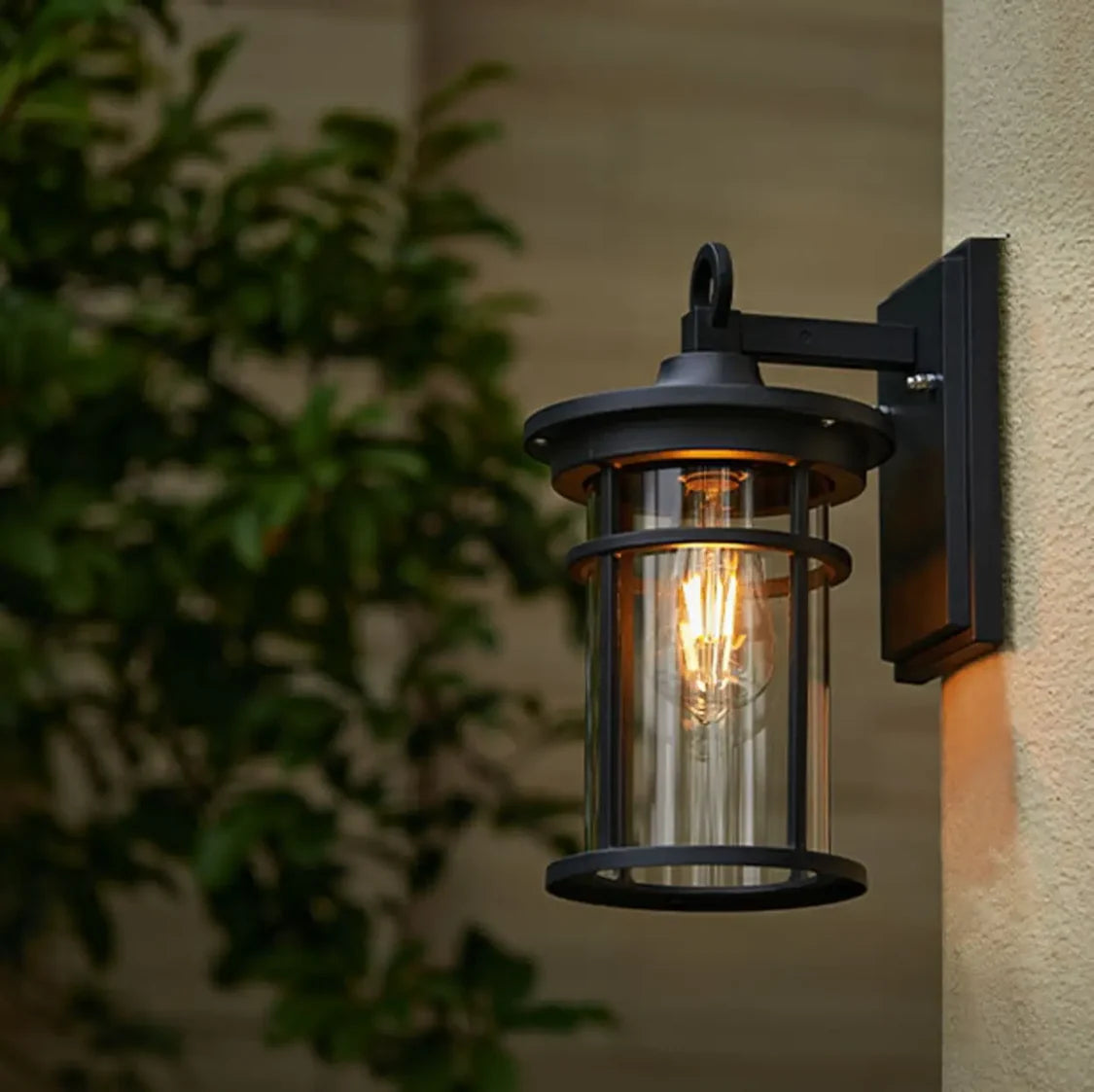 LuxRoyale Outdoor Wall Sconce Black Modern IP55 Waterproof Clear Glass Shade Lamp